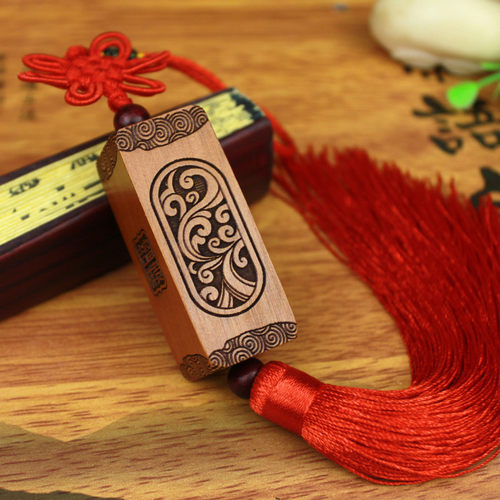 中国结桃木汽车后视镜挂件富贵吉祥出入平安木雕祥云方柱车载饰品 - 图2