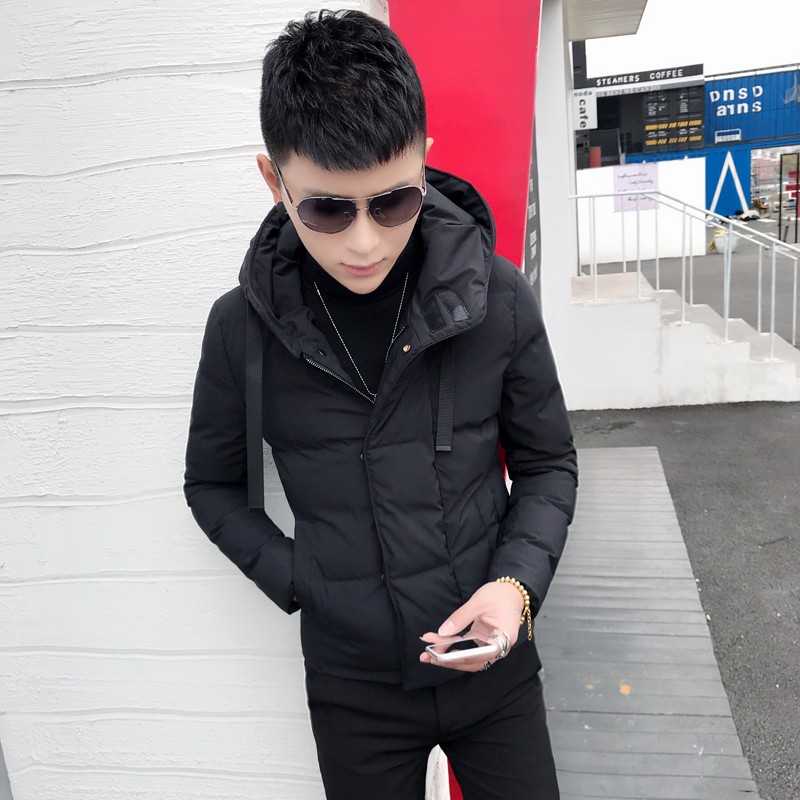 冬季棉服男士潮流短款棉袄精神小伙连帽外套潮男帅气修身保暖棉衣 - 图1