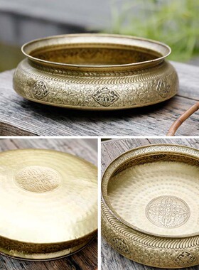 尼泊尔手工藏式铜摆件雕花八宝聚宝盆鲜花钵家居茶室民宿禅意摆件