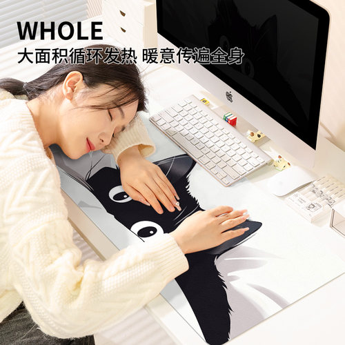 可爱黑猫2025新款加热鼠标垫左侧开关卡通超大发热暖桌垫防水办公室垫桌面电脑键盘垫冬季usb电热板暖手桌垫 - 图3