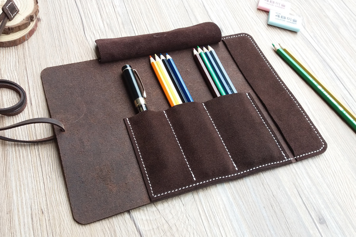 简约文艺笔袋韩版学生真皮卷笔帘创意大容量牛皮收纳袋钢笔保护套,淘宝优惠券,粉丝福利购,淘宝优惠卷