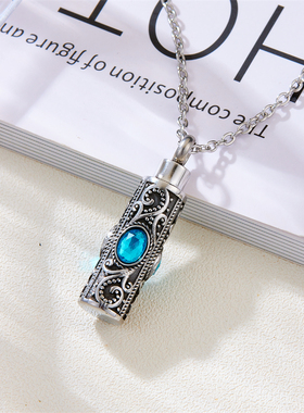 钛钢项链女不掉色防过敏圆形镶钻纪念亲人宠物骨灰盒吊坠防水