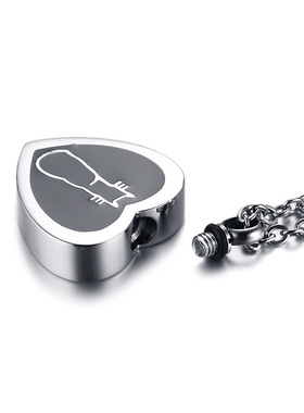 心形钛钢猫咪骨灰盒不掉色吊坠