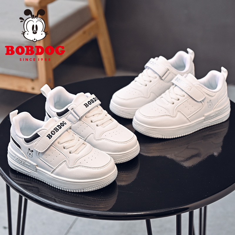 巴布豆童鞋2025春新款皮面男童小白鞋儿童运动鞋白色低帮女童板鞋 - 图2
