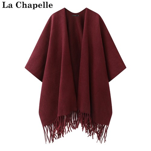 拉夏贝尔/La Chapelle秋冬厚款针织披肩外搭旗袍时尚流苏斗篷开衫 - 图2