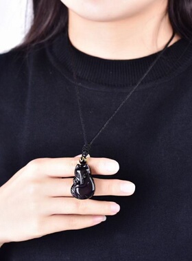 天然黑曜石狐狸吊坠男女饰品