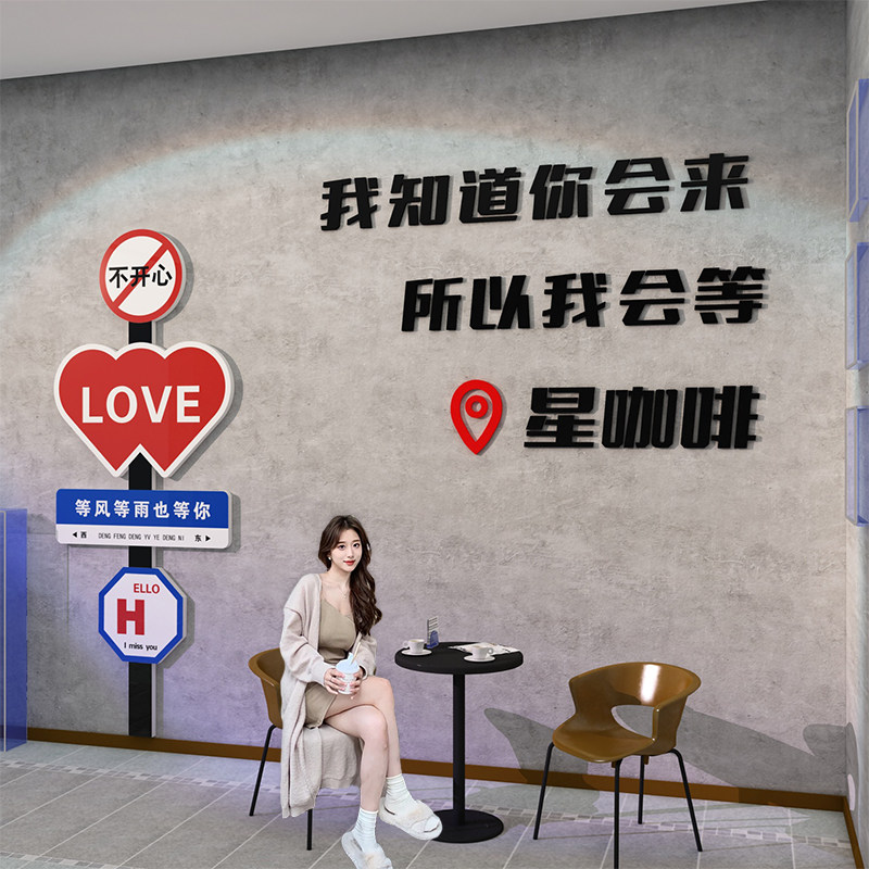咖啡厅墙面装饰品网红打卡背景墙户外露营风拍照区布置奶茶店壁贴_虎窝淘