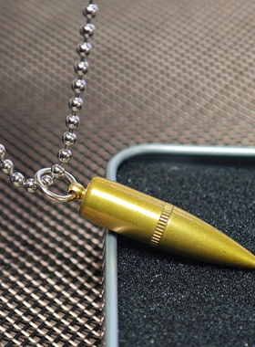 复古黄铜308滚花弹头项链7.62弹头弹壳工艺品个性男士吊坠钛钢链