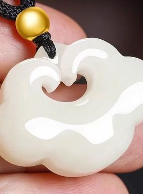 和田玉羊脂白玉平安如意锁吊坠男女款天然玉石项链女士玉坠礼物