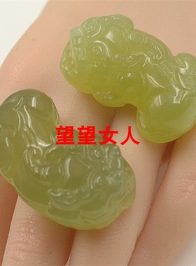 岫玉180料深绿圆柱链大号貔貅坠