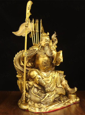 纯黄铜夜读春秋关公坐像摆件