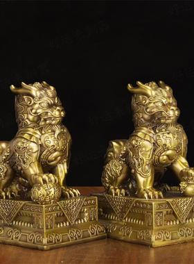 黄铜聚福骐麟一对祥瑞摆件