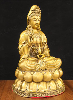 黄铜玉净瓶柳枝观世音摆件