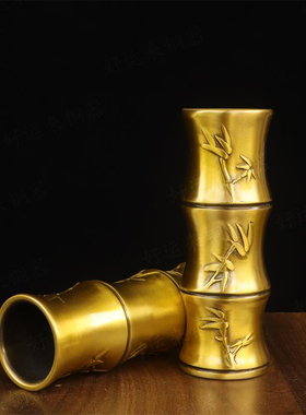 香筒竹节筒一对花瓶摆件百福花瓶