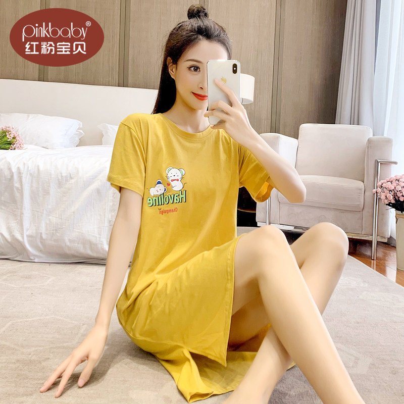夏季纯棉短袖卡通外穿宽松睡裙 红粉宝贝服饰睡裙