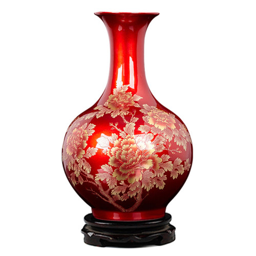 景德镇陶瓷器花瓶摆件中国红色擦花现代中式家居客厅电视柜装饰品 - 图3