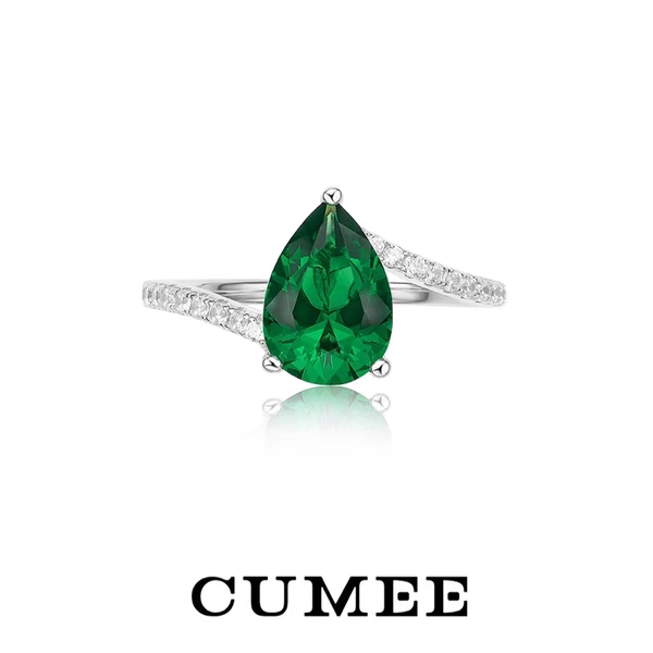 Classic and simple summer limited edition water drop synthetic simulated emerald women's ring. Silver and gold plated