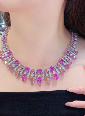 CUMEE晚宴玫红星梦项链银镀金