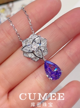 薰衣草紫高碳钻水滴吊坠银镀金