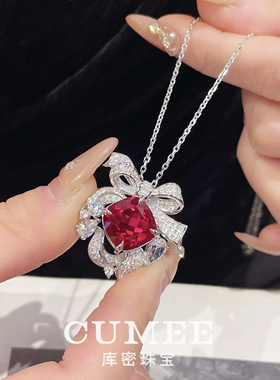 时尚花束 个性设计款培育合成红宝石戒指耳钉吊坠套装.银镀金