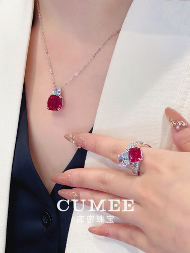 简约轻奢款 时尚晚宴活动穿搭培育合成红宝石AB款套装.银镀金 - 图3