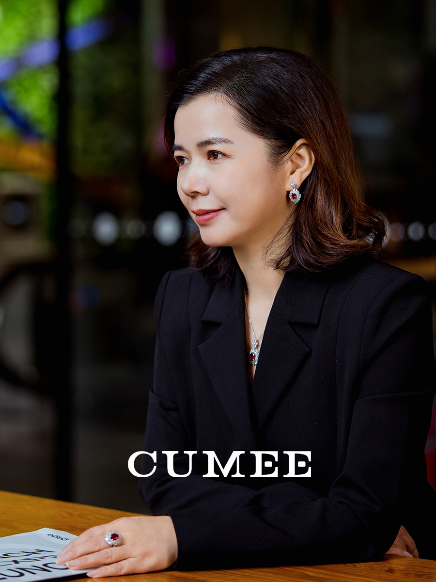 CUMEE.经典百搭款鸽血红色培育红宝石戒指吊坠耳坠套装.925银镀金 - 图0