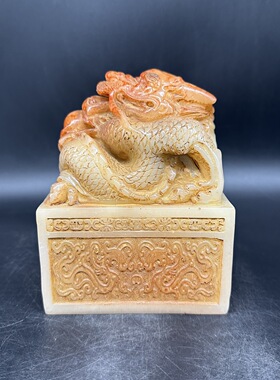 批发仿寿山石龙戏珠印章摆件 树脂龙印章玉玺家居办公摆件工艺品
