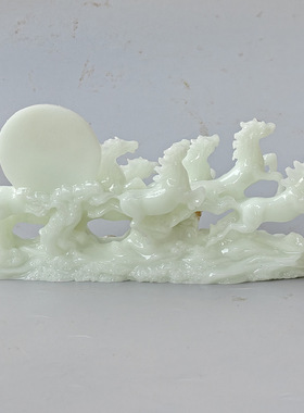 批发仿 玉石八骏马大展宏图摆件 树脂夜光八马家居办公摆件工艺品