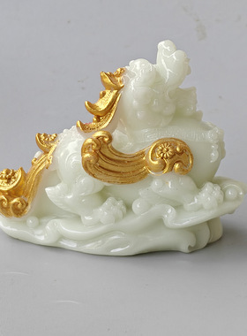 批发仿 玉石鎏金貔貅摆件 树脂夜光神兽貔貅家居办公摆件工艺品
