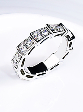 钻爱莫桑石戒指18k女排钻彩金