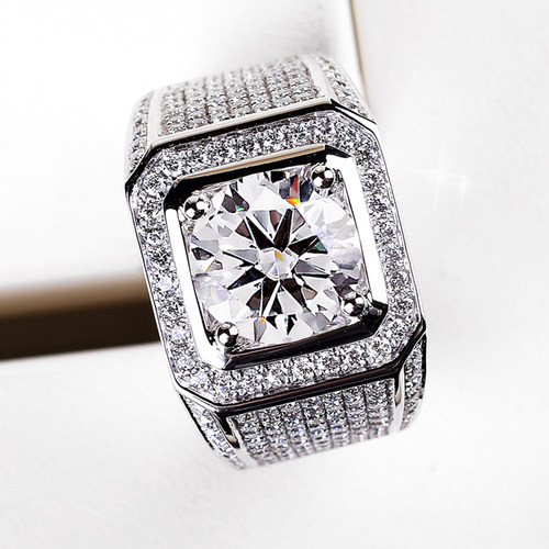 IGI培育钻石戒指18K白金霸气满天星满钻奢华男戒12/3克拉钻戒铂金 - 图1
