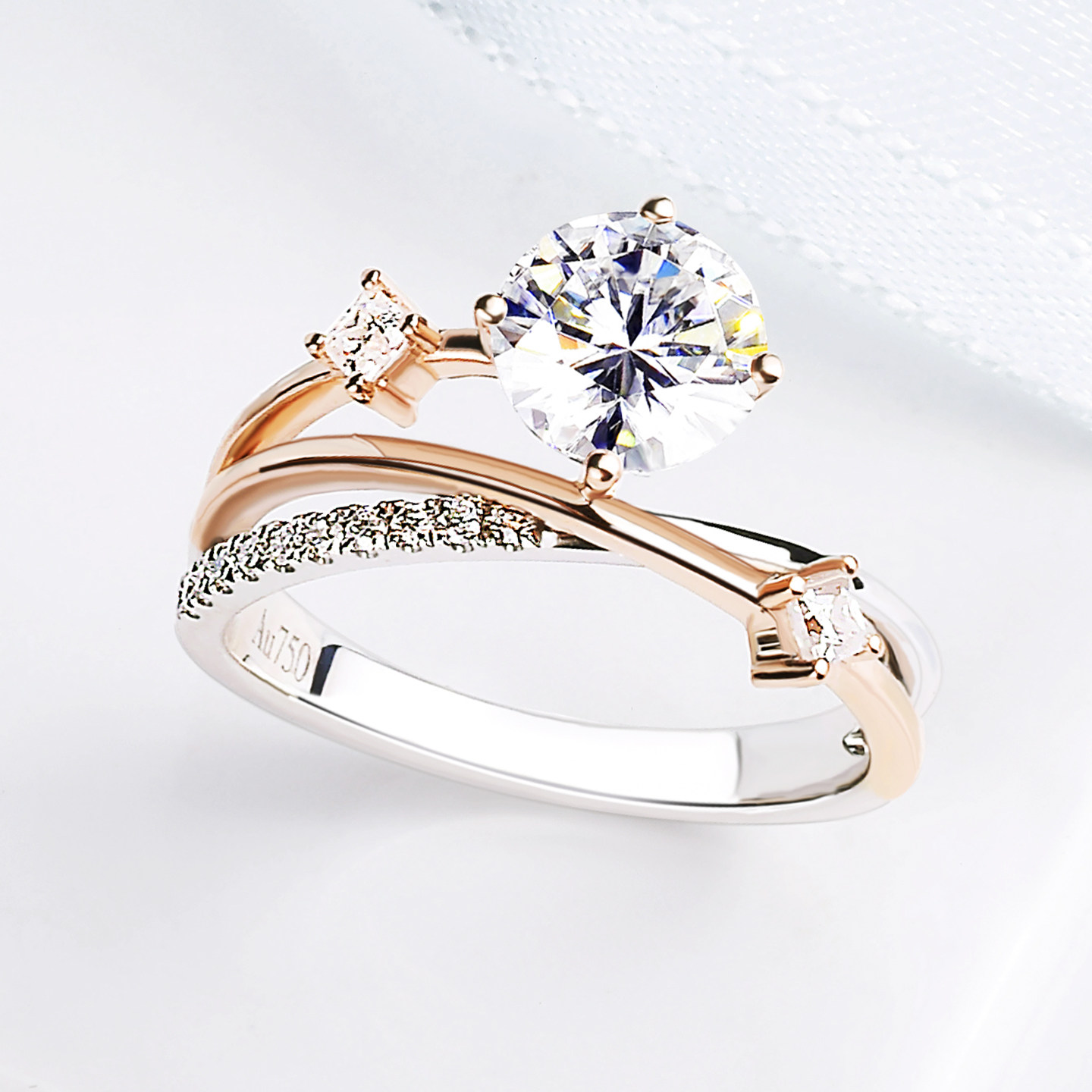 Cultured diamond 18K gold ring niche star two-color