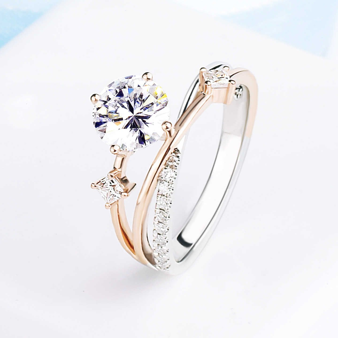 Cultured diamond 18K gold ring niche star two-color