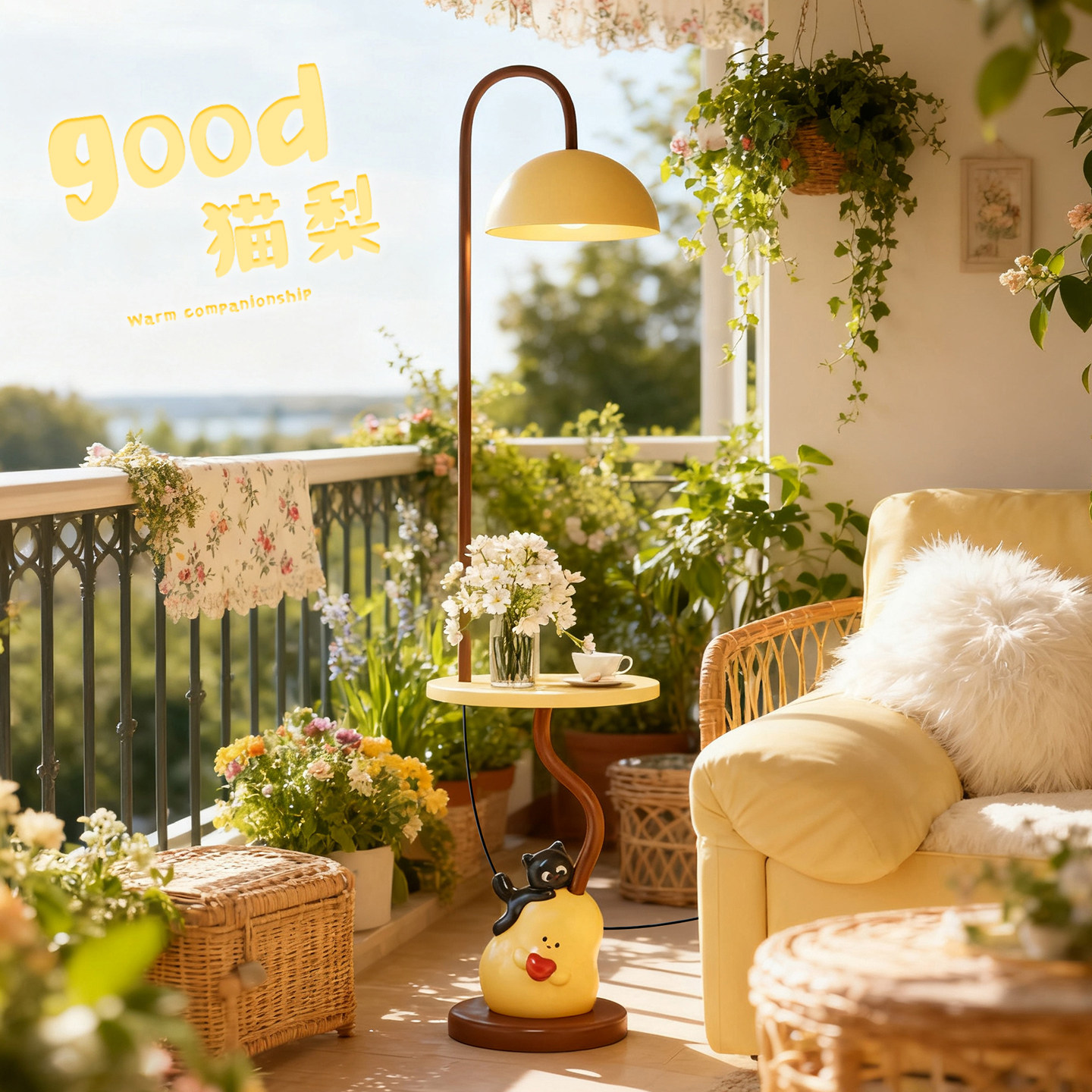 法式中古风落地灯托盘摆件客厅沙发旁氛围灯立式台灯创意猫梨边几,淘宝优惠券,粉丝福利购,淘宝优惠卷