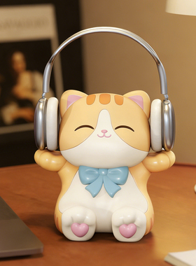 可爱橘猫头戴式耳机支架手机创意挂脖耳麦架托电脑书桌面收纳装饰