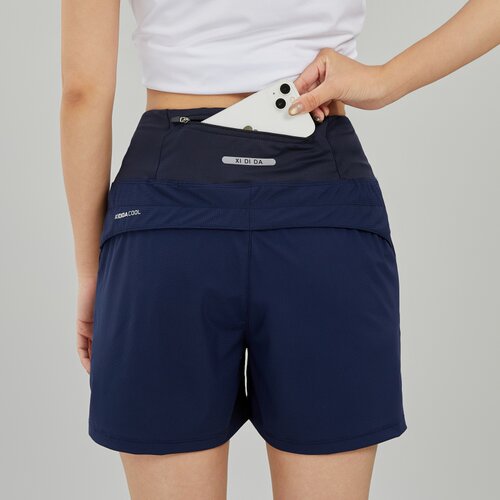 女运动短裤冰丝速干后腰口袋可放手机瑜伽健身休闲裤宽松跑步短裤 - 图3