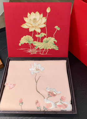 春节国庆送礼妈妈婆婆领导新品粉鸢辞秋羊毛刺绣围巾披肩礼盒包装