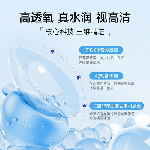 库博光学月抛佰视明3/6片装硅水凝胶隐形近视眼镜官方正品旗舰店 - 图0