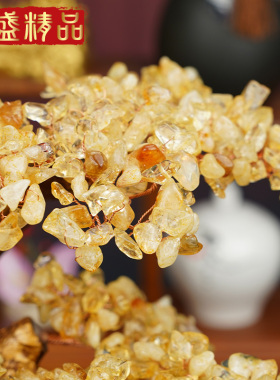 新中式轻奢高档黄水晶发财树招财摆件客厅玄关装饰品搬家乔迁礼物