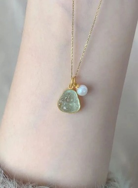 冰透弥勒佛佛公珍珠项链女小众设计高级感轻奢吊坠复古中式颈链