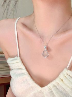 新中式闪钻冰透佛公项链女轻奢小众高级感锁骨链百搭气质设计颈链