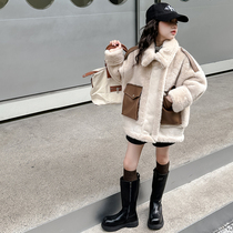 Girls winter coat 2023 new lamb suede winter clothing leather grass winter foreign air children female great child fur integrated thick