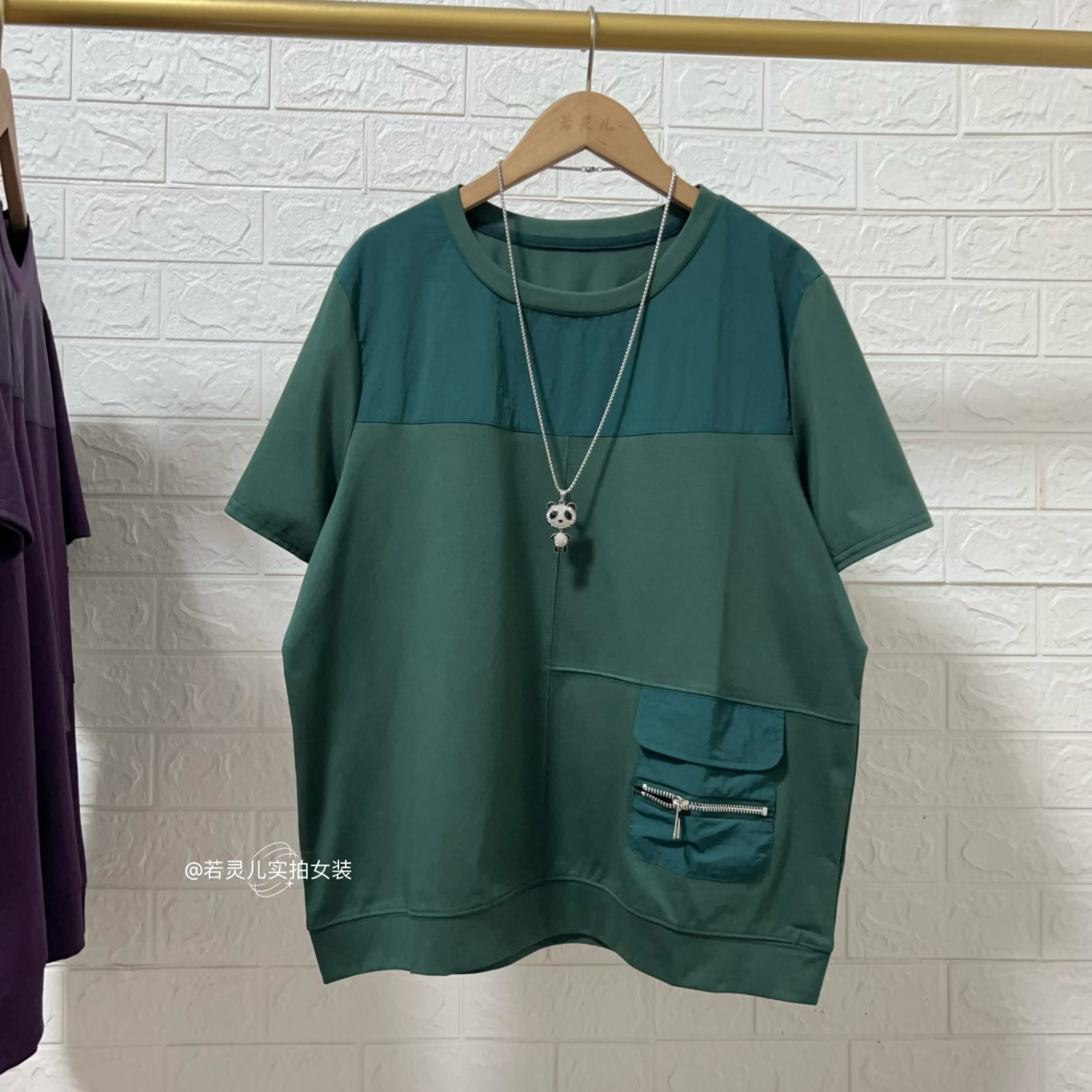 若灵儿夏季韩版宽松休闲遮肉显瘦简约百搭女装圆领短袖T恤上衣