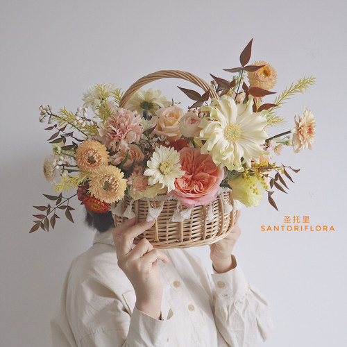 花篮鲜花藤编小花篮编织篮手提干花插花野餐草编花篮子小花篮 - 图2