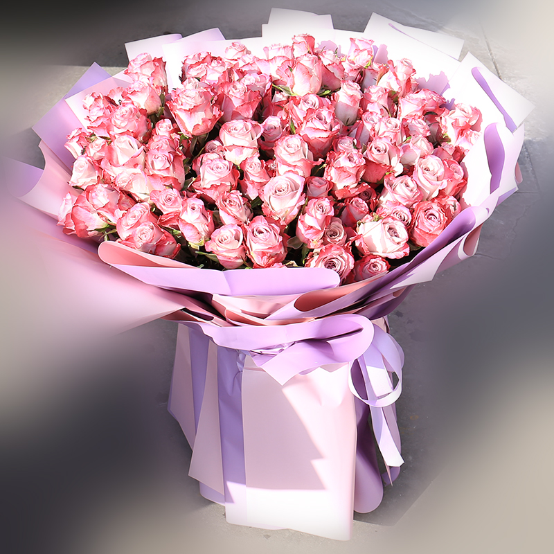 520情人节99朵多色紫色粉玫瑰花束花店生日配鲜花速递同城北京