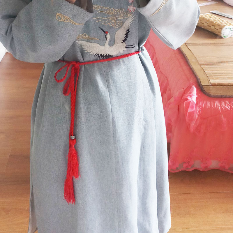 简约民族风装饰细腰带女汉服古风头绳发带手工编织流苏腰绳配裙子_虎窝淘