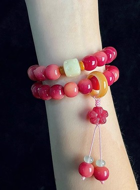 相思落纸粉菩提根双圈手串女款文玩佛珠新中式叠戴手持高级感手链