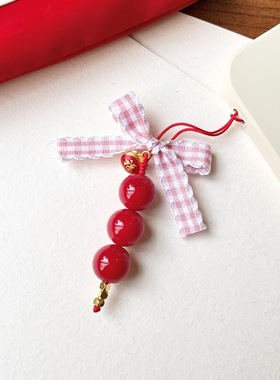 新年红菩提串珠手机链可爱甜美冰糖葫芦挂件文玩挂绳包挂钥匙扣女
