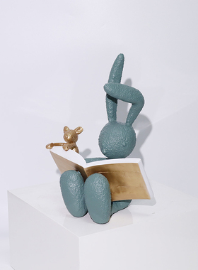 可爱小兔子看书创意摆件现代简约家居工作室电视柜玄关书柜装饰品
