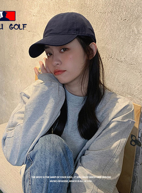 软顶棒球帽女大头围帽子男款藏青色纯色夏宽帽檐显脸小遮阳鸭舌帽